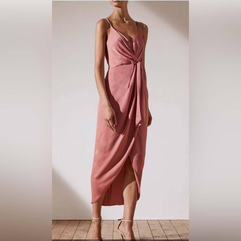 NWT Shona Joy Luxe Tie Front Cocktail Dress in Rose size 4.